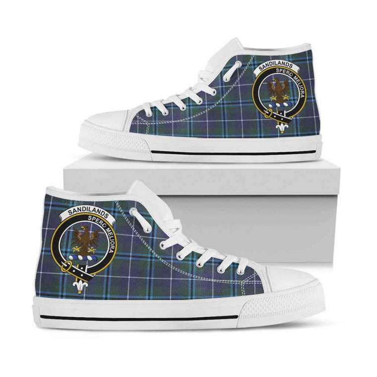 Scottish Sandilands Clan Crest Tartan High Top Shoes White Sole Tartan Blether