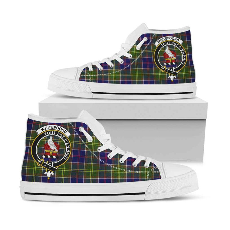 Scottish Whiteford Clan Crest Tartan High Top Shoes White Sole Tartan Blether