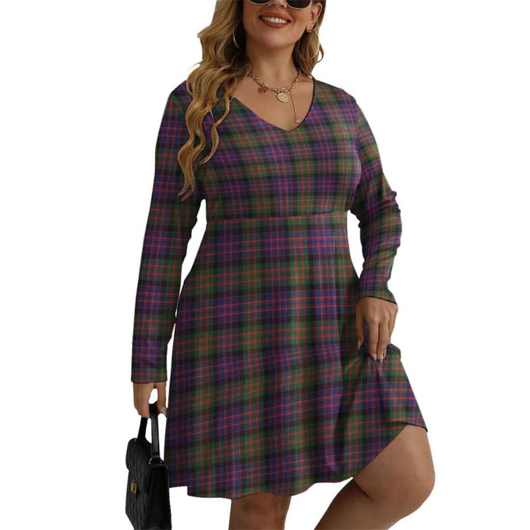 Scottish MacDonald Modern Clan Tartan Women V-neck Long Sleeve Dress Tartan Blether 1