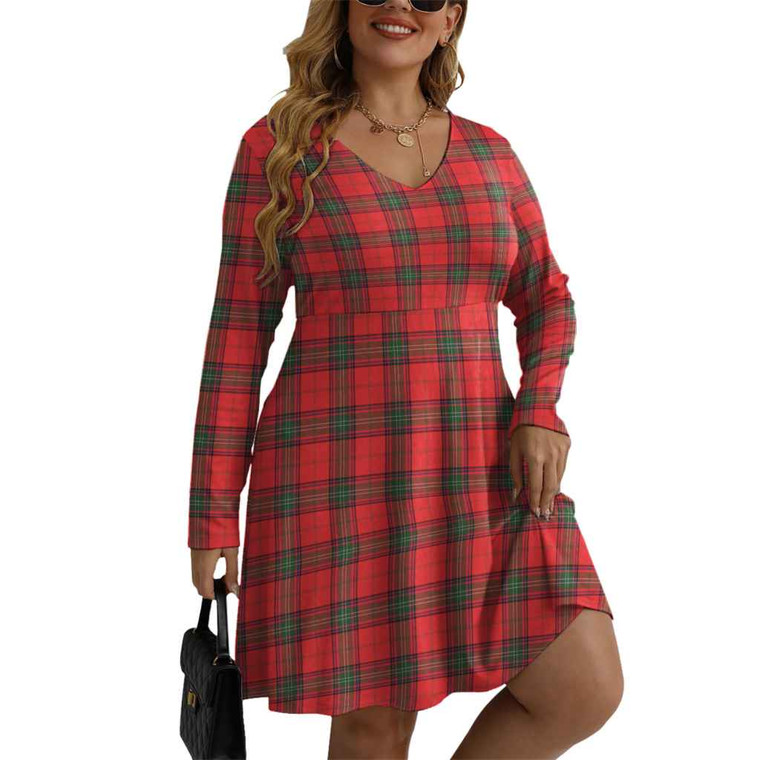 Scottish Seton Modern Clan Tartan Women V-neck Long Sleeve Dress Tartan Blether 1