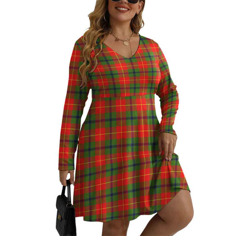 Scottish Turnbull Dress Clan Tartan Women V-neck Long Sleeve Dress Tartan Blether 1