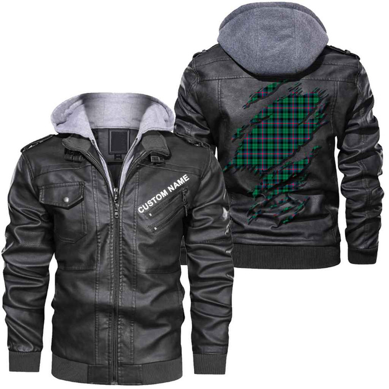 Scottish Urquhart Broad Red Ancient Clan Tartan Faux Leather Jacket Custom Personalized - Scratch Style Tartan Blether 1