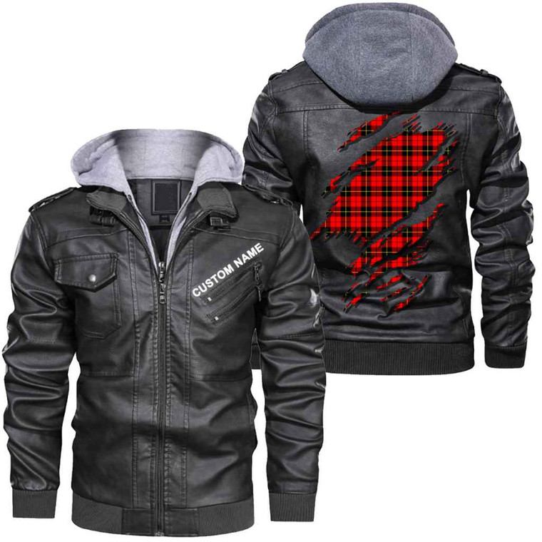 Scottish Wallace Hunting - Red Clan Tartan Faux Leather Jacket Custom Personalized - Scratch Style Tartan Blether 1