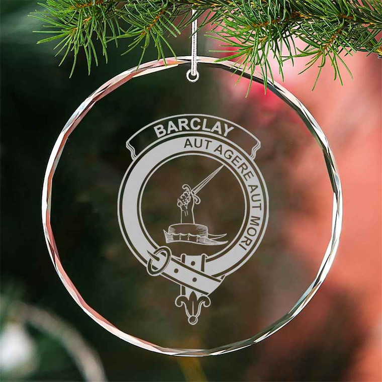 Scottish Barclay Clan Crest Crystal Ornament Circle Shape Tartan Blether