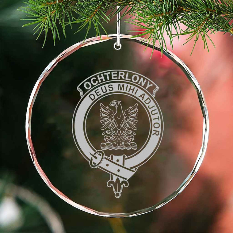 Scottish Ochterlony Clan Crest Crystal Ornament Circle Shape Tartan Blether