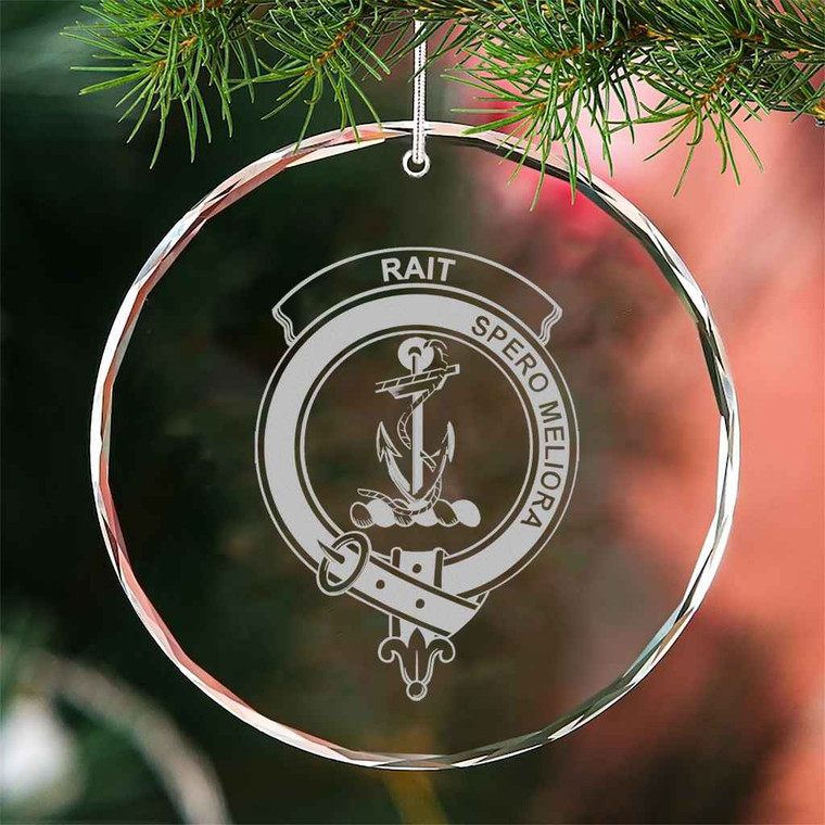 Scottish Rait Clan Crest Crystal Ornament Circle Shape Tartan Blether