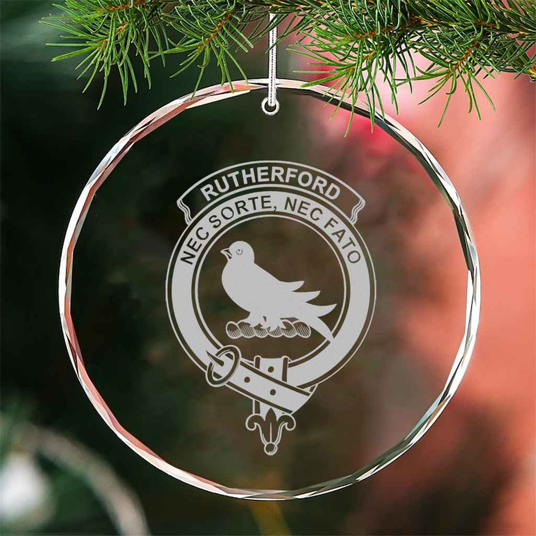 Scottish Rutherford Clan Crest Crystal Ornament Circle Shape Tartan Blether