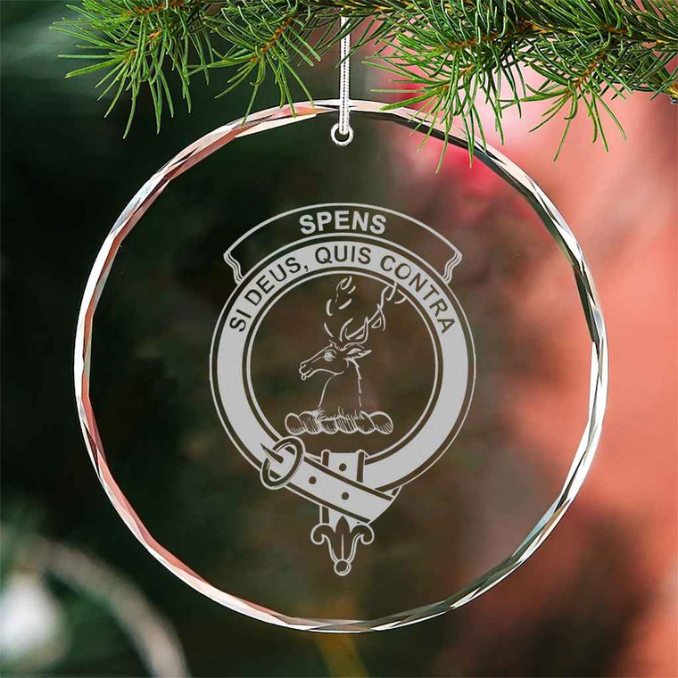 Scottish Spens (or Spence) Clan Crest Crystal Ornament Circle Shape Tartan Blether