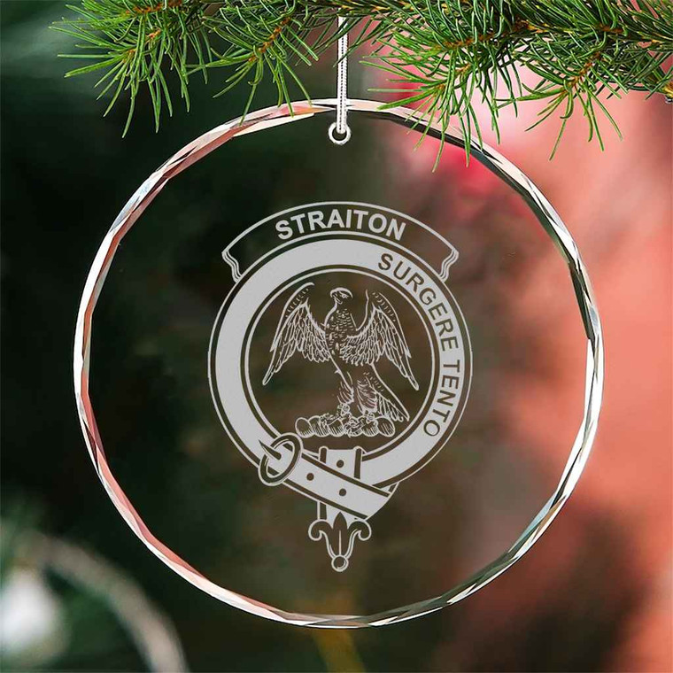Scottish Straiton Clan Crest Crystal Ornament Circle Shape Tartan Blether