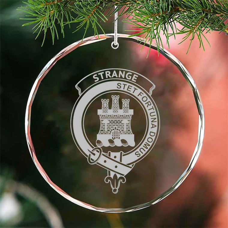 Scottish Strange (or Strang) Clan Crest Crystal Ornament Circle Shape Tartan Blether
