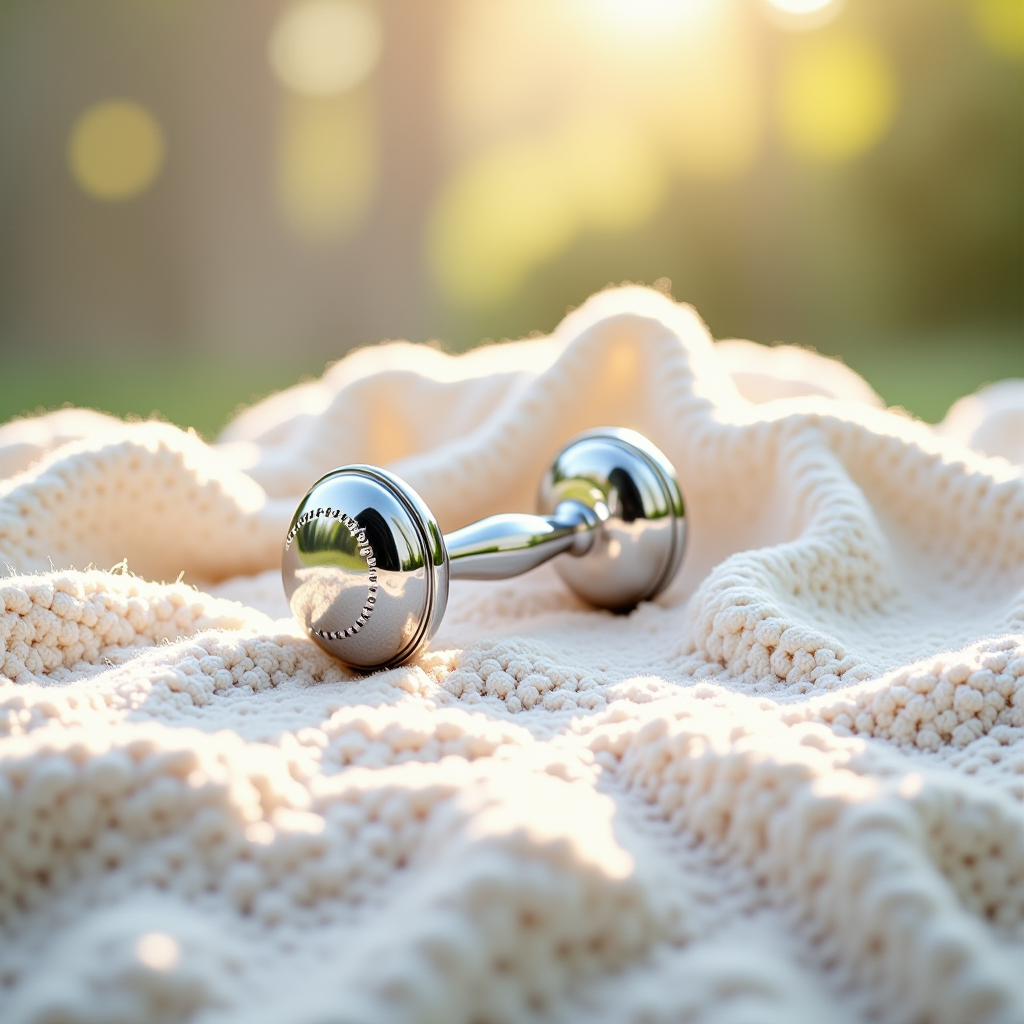 Pewter Dumbbell Rattle with Beading | Silver and Pewter Gifts