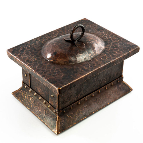 Hand-forged copper desk box with strapwork.