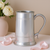 Pewter Boston tankard with curved handle.