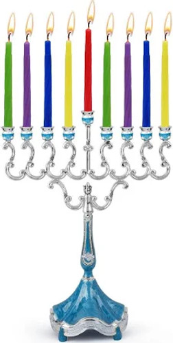 MENORAH MARBLE SILVER PLATED. BLUE
