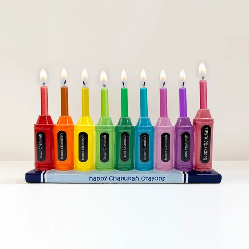 RL MENORAH HAND PAINTED CRAYONS CERAMIC 10.5"X4"