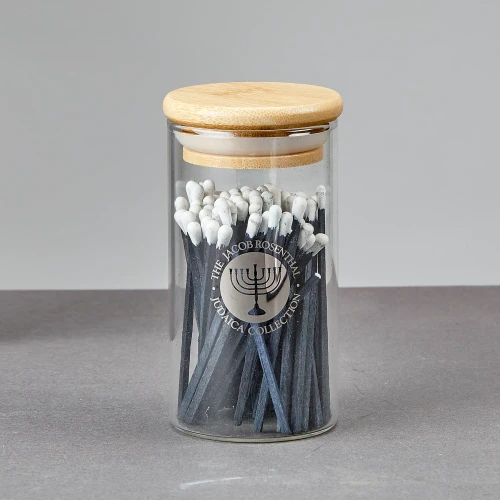 RL MATCH HOLDER GLASS WHITE TIP. BAMBOO LID