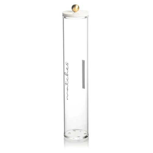 Matches Holder - Clear & Gold Cylindar Large