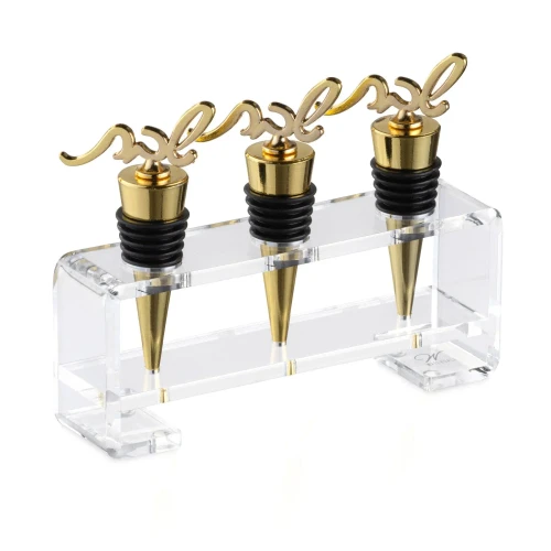 Wine Stoppers Gold & Clear - Stone - Set Of 3