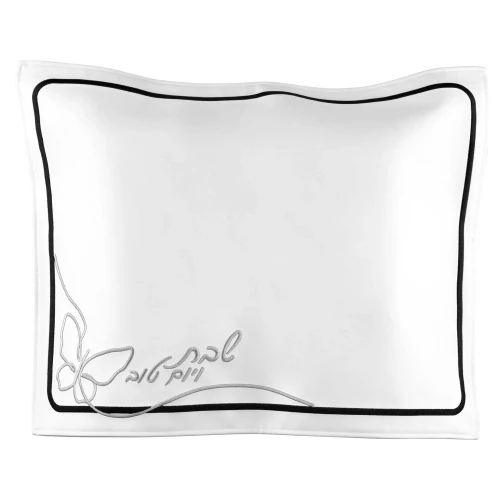 Challah Cover Pu-Leather - Butterfly Black & Silver