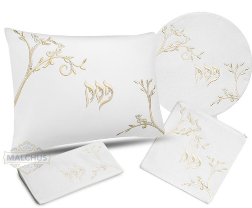 SEDER SET LINEN BIRDS DESIGN OFF WHITE EMBR. - 940