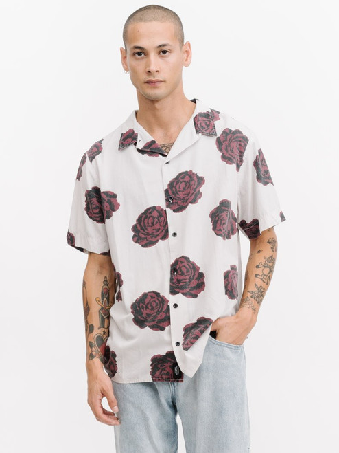 Dark Rose Bowling Shirt - Greige