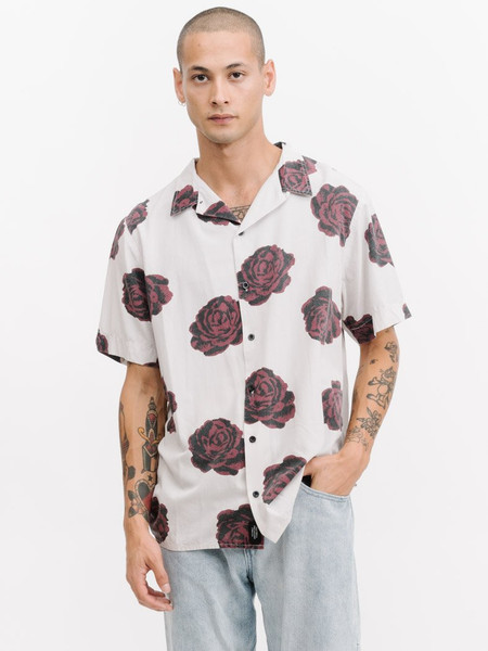 Dark Rose Bowling Shirt - Greige