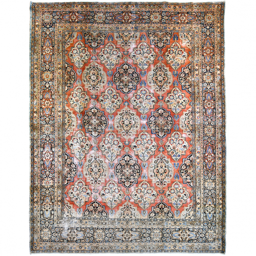 Antique Persian 14'3" x 10'7" Burnt Orange & Wheat Wool Area Rug
