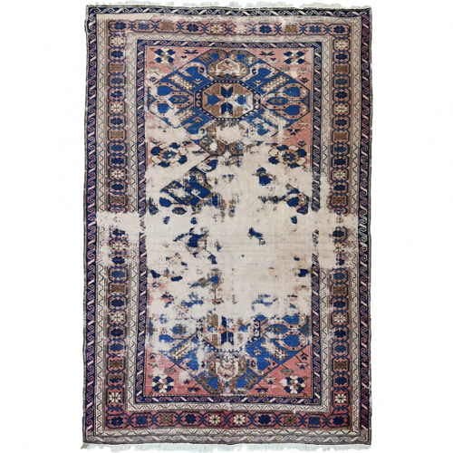 Antique Persian 6'9" x 4'7" Peach & Blue Wool Area Rug