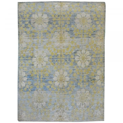 Persian 6'3" x 4'7" Faded Blue & Yellow Wool Floral Area Rug