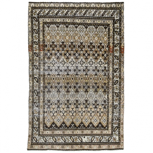 Antique Persian 5'2" x 3'6" Wheat & Chocolate Wool Area Rug