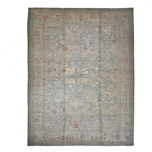 Turkish 13'6" x 10'2" Sand & Denim Wool Area Rug