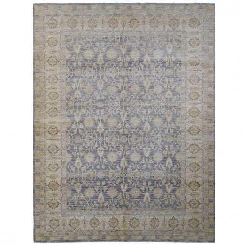 Pakistani 8'3" x 6'1" Dark Grey & Faded Gold Wool Area Rug