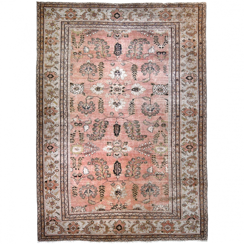 Antique Persian 12'6" x 8'6" Terracotta & Tan Wool Area Rug