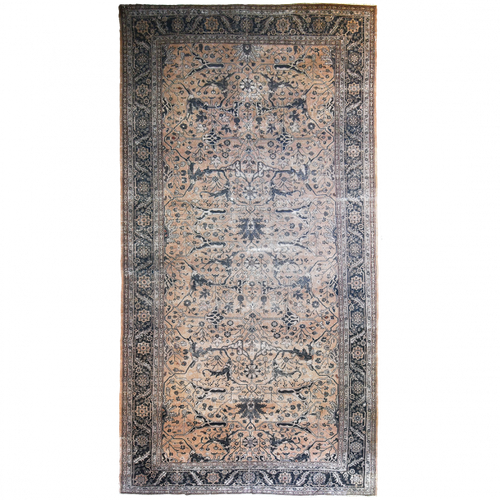 Antique Turkish 17'9" x 8'8" Peach & Blue-grey Wool Area Rug