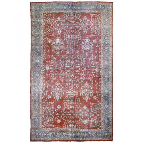 Antique Turkish 15'5" x 8'8" Rust & Denim Wool Area Rug