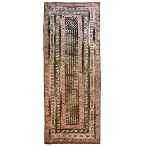 Antique Persian 11'4" x 4'1" Chocolate Brown Wool Runner Rug