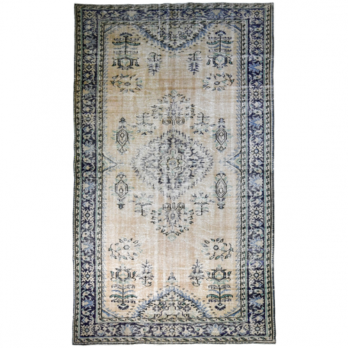 Vintage Turkish 9'8" x 6'3" Peach & Taupe Wool Area Rug