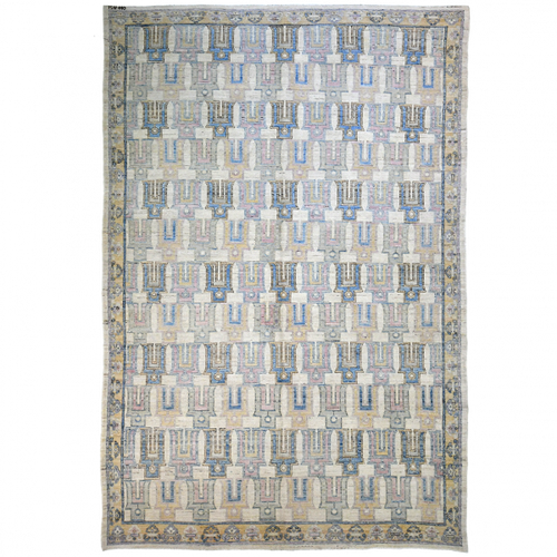 Afghani 8' x 5'2" Beige & Blue Wool Area Rug