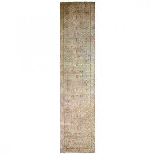 Antique Persian 17'3" x 3'9" Beige Wool Runner Rug