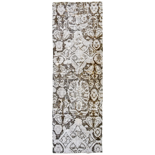 Antique Persian 9'6" x 3'2" Cream & Brown Wool Runner Rug