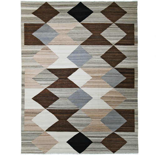 Afghani 12' x 9' Brown & Grey Wool Area Rug