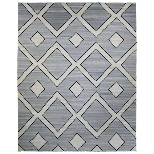 Afghani 12' x 9' Grey & Beige Wool Area Rug