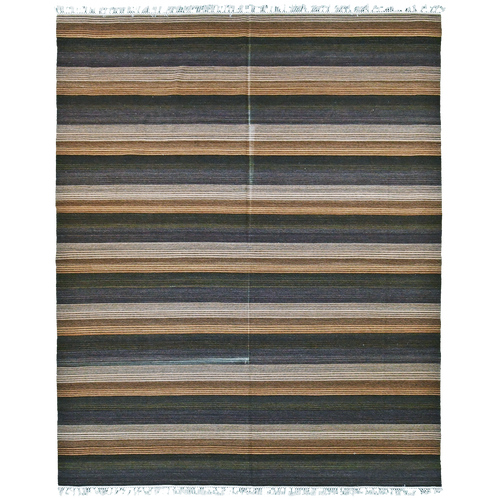 Afghani 10' x 8' Maroon & Wheat Wool Striped Area Rug