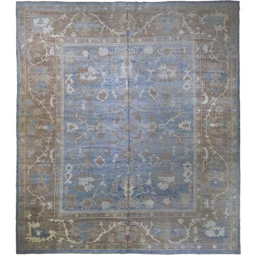 Turkish 14'4" x 12'5" Denim & Light Brown Wool Area Rug