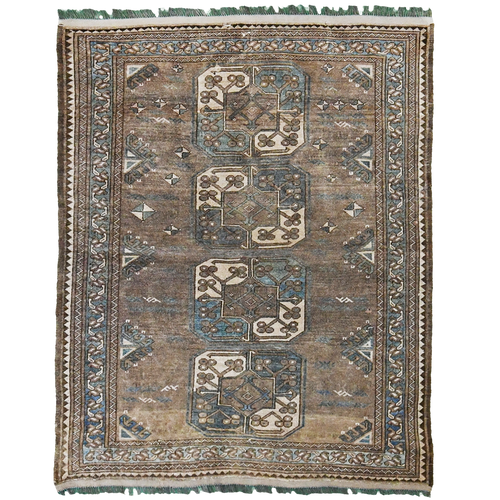 Vintage Afghani 4'3" x 3'5" Mahogany & Brown Wool Area Rug