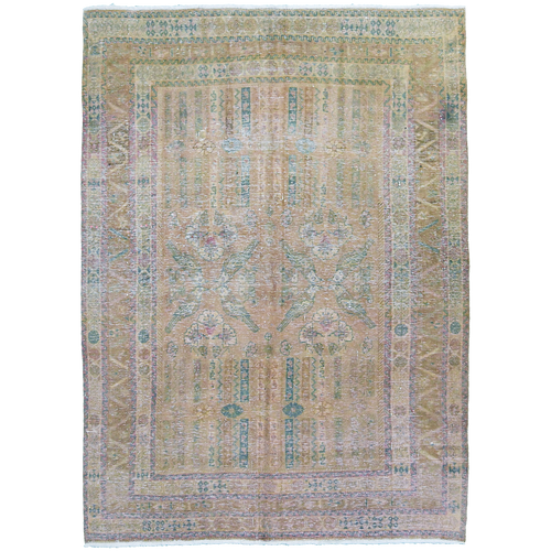 Vintage Persian 6'6" x 4'4" Apricot & Tan Wool Area Rug