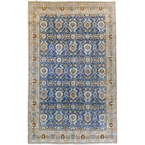 Vintage Persian 11'7" x 7'3" Tan & Blue Wool Area Rug