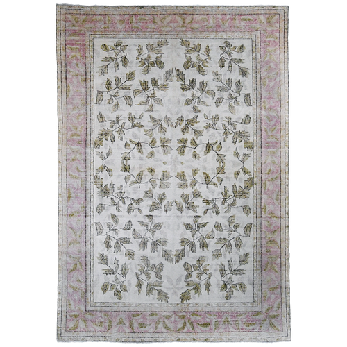 Vintage Turkish 10'3" x 7' Grey & Pink Wool Area Rug