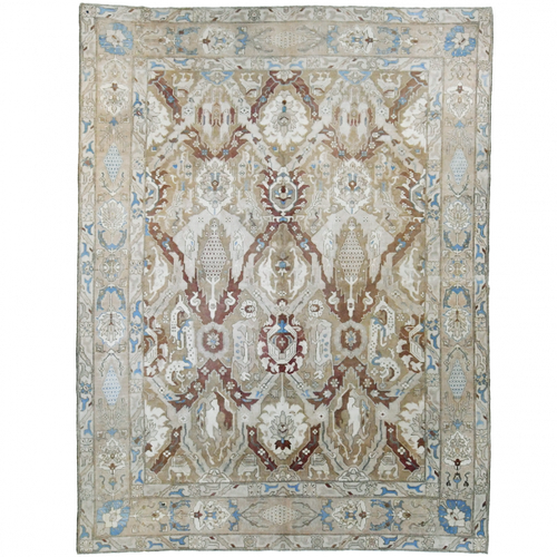 Vintage Persian 11' x 8'3" Beige & Light Blue Wool Area Rug