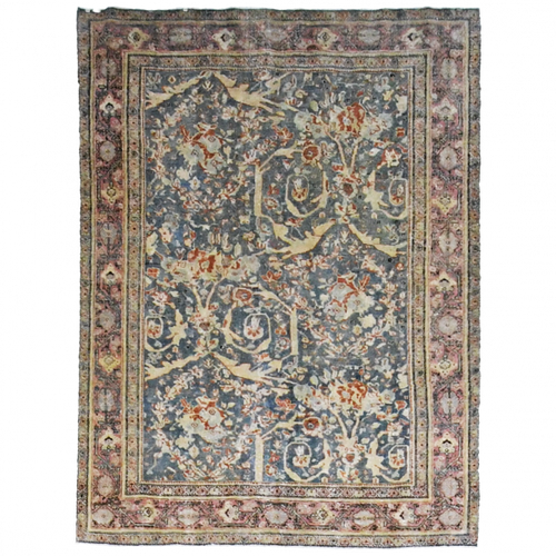 Vintage Persian 6'3" x 4'5" Dark Blue & Terracotta Wool Area Rug